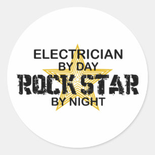 Electrician Rock Star by Night Classic Round Sticker