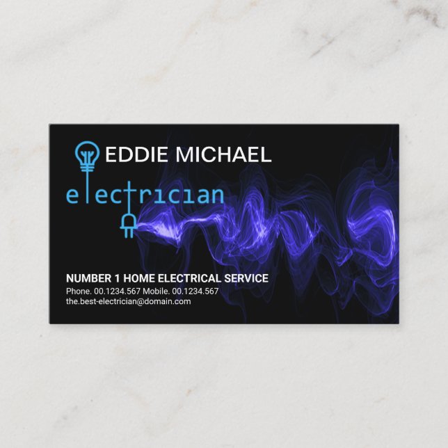 Electrician Signage Blue Power Lightning Business Card (Front)