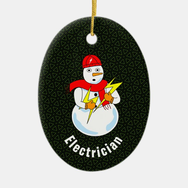Electrician Snowman Ceramic Tree Decoration (Front)