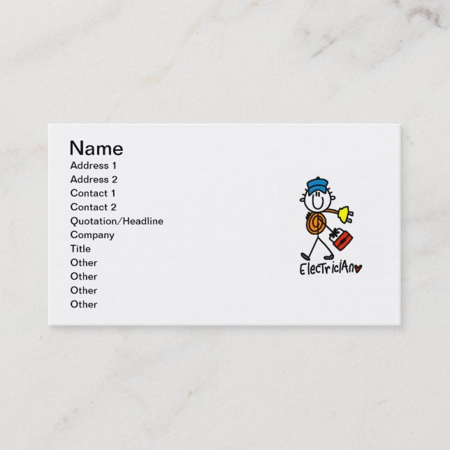 Electrician Stick Figure Business Card (Front)