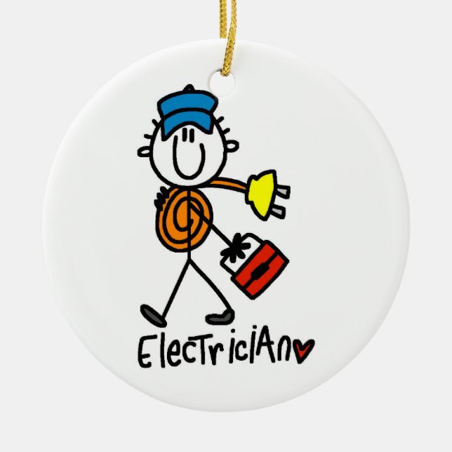 Electrician Stick Figure Ceramic Tree Decoration (Front)