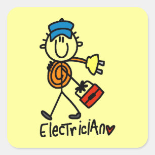 Electrician Stick Figure Square Sticker