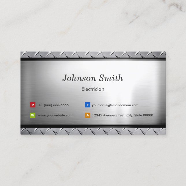 Electrician - Stylish Platinum Look Business Card (Front)