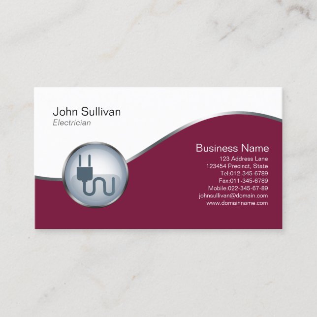 Electrician Trade Skills Elegant ElectricPlug Icon Business Card (Front)