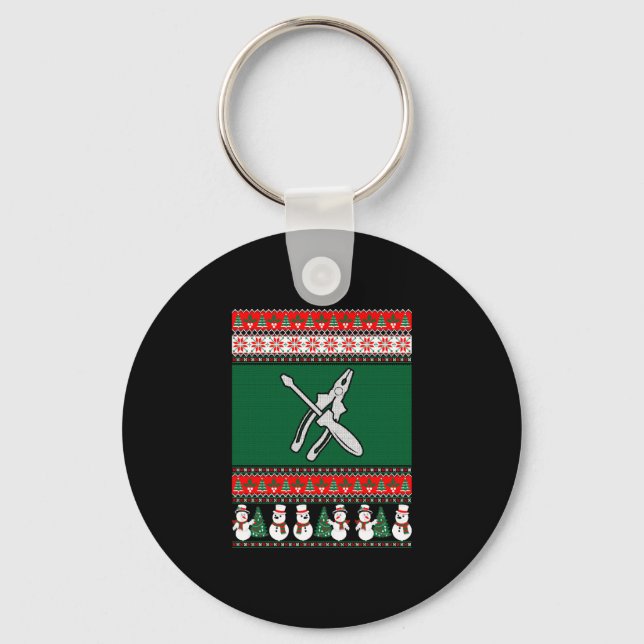 Electrician Ugly Christmas Sweater Key Ring (Front)