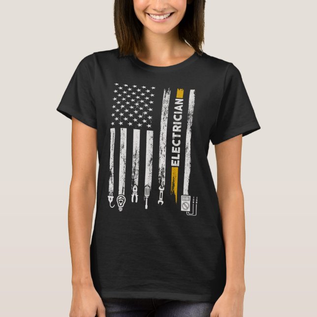 Electrician US Flag Electricians Tools Lineman Fat T-Shirt (Front)