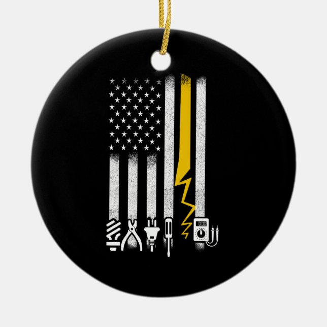 Electrician US Flag Tools for Electricians Ceramic Tree Decoration (Front)
