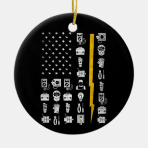 Electrician US Flag Tools for Electricians Ceramic Tree Decoration