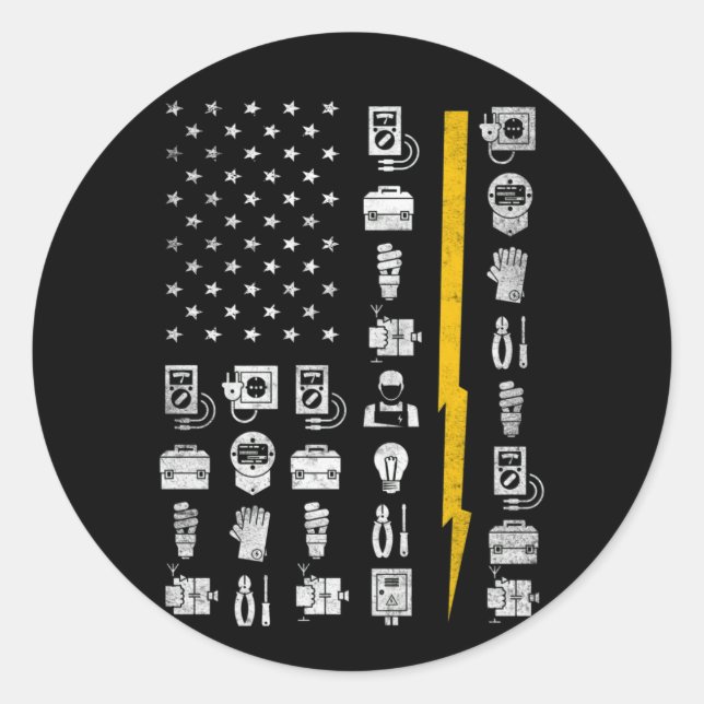 Electrician US Flag Tools for Electricians Classic Round Sticker (Front)