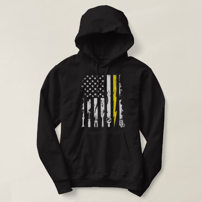 Electrician US Flag Tools For Electricians Gift  Hoodie (Design Front)