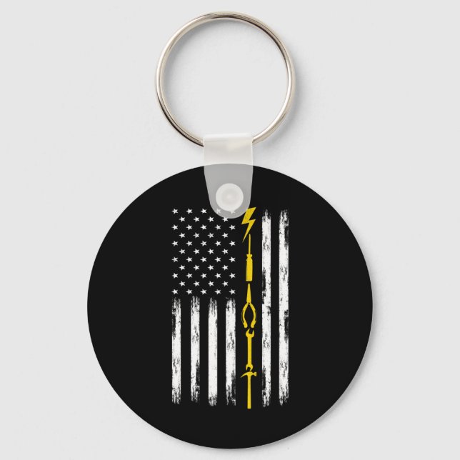 Electrician US Flag Tools for Electricians Key Ring (Front)