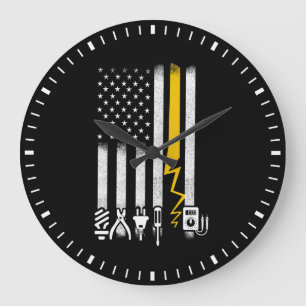 Electrician US Flag Tools for Electricians Large Clock