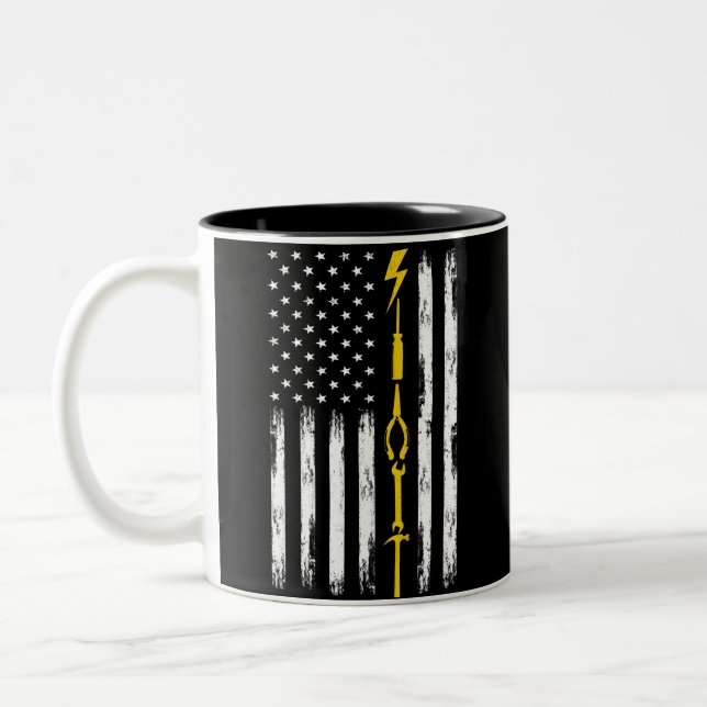 Electrician US Flag Tools for Electricians Two-Tone Coffee Mug (Left)