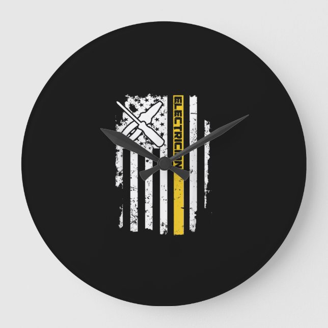 Electrician USA Flag American Electrical Gift Large Clock (Front)