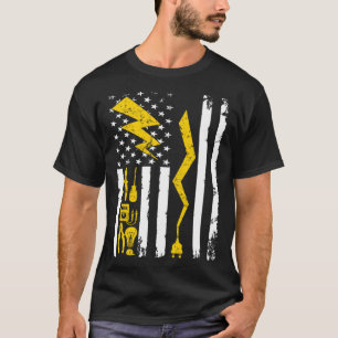 Electrician USA Flag Voltage Lineman Circuit Cable T-Shirt