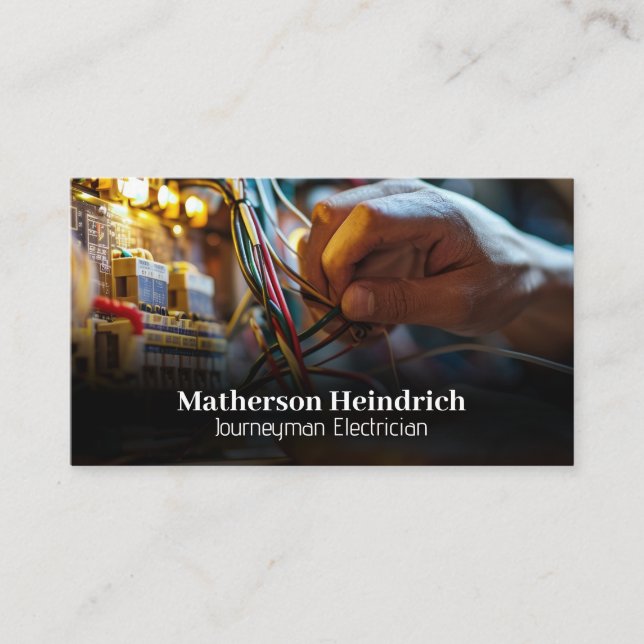 Electrician Working with Wires Business Card (Front)