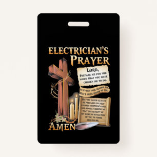 Electrician's prayer Amen ID Badge