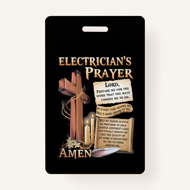 Electrician's prayer Amen ID Badge (Front)