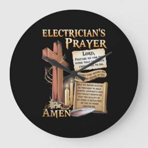Electrician's prayer Amen Large Clock