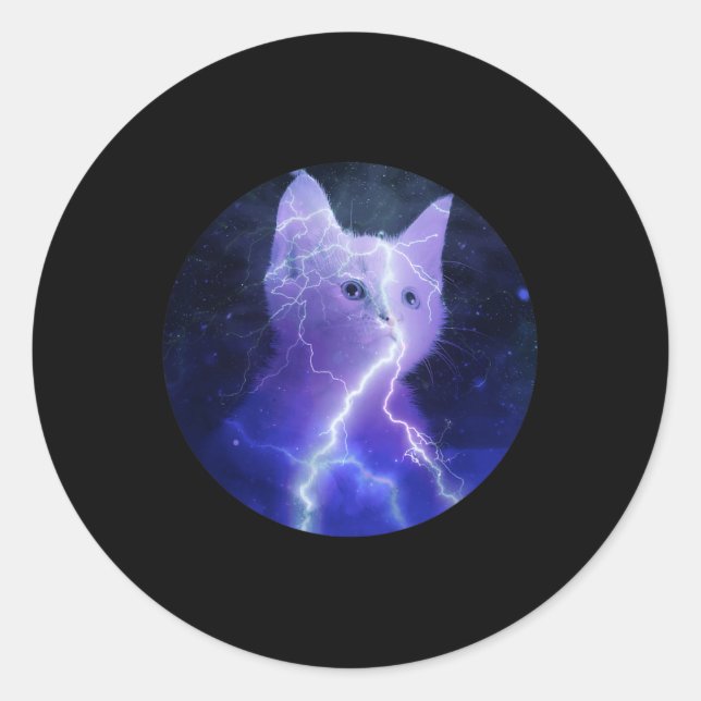 Electricity Cat Lightning Graphic Art Cat Mum  Classic Round Sticker (Front)