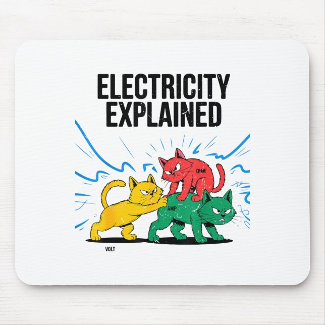 Electricity Explained Funny Cat Physics Humor Scie Mouse Mat (Front)