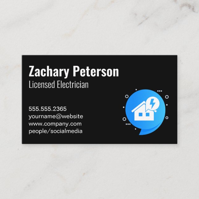 Electricity Icon and House Business Card (Front)