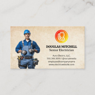 Electricity Logo   Electrician in Work Attire Business Card