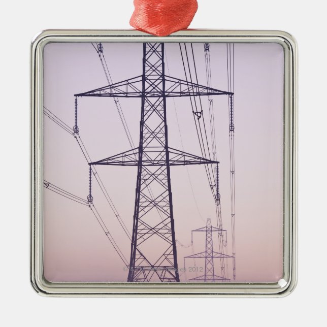 Electricity pylons in mist at dawn. metal tree decoration (Front)