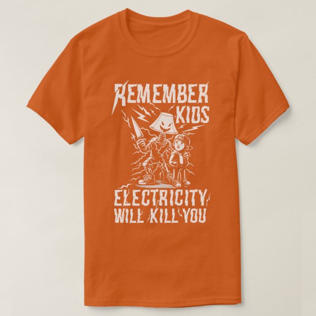 Electricity Will Kill You Kids Modern Warning Tee (Design Front)