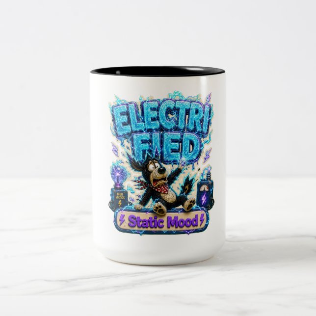 Electrified Static Mood Funny Two-Tone Coffee Mug (Center)