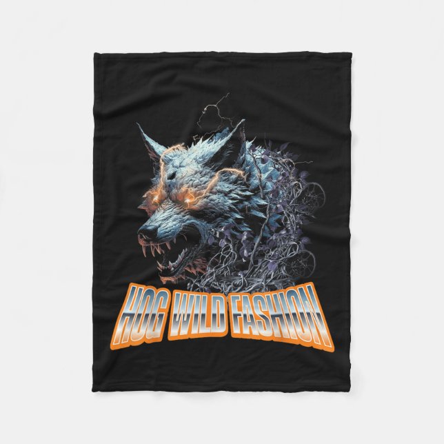 Electrified Wolf Chaos Animal Rage Energy  Fleece Blanket (Front)