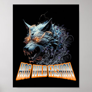 Electrified Wolf Chaos Animal Rage Energy Poster