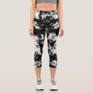Electrifying black white sparkly triangle flames capri leggings