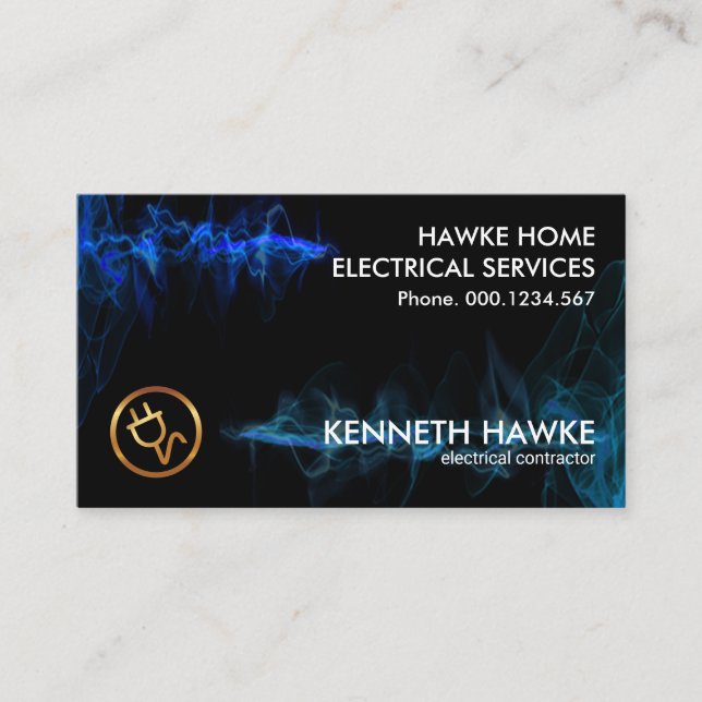 Electrifying Blue Lightning Wave Electrician Business Card (Front)
