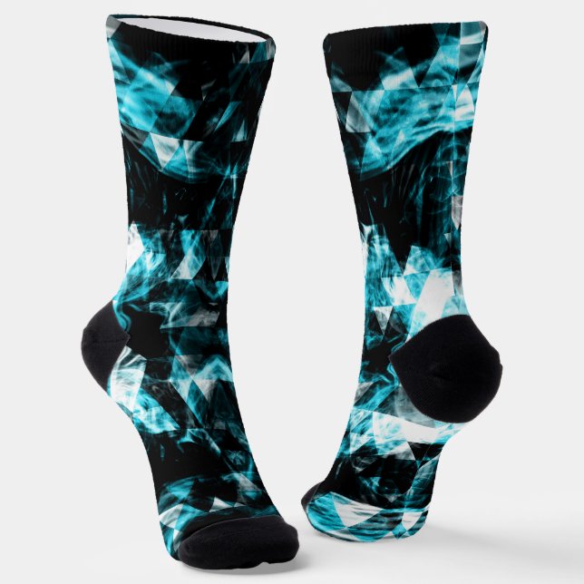 Electrifying blue sparkly triangle flames socks (Angled)