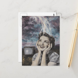 electrifying collage of woman blue and purple sky postcard
