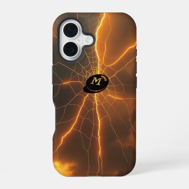 Electrifying Lightning Web in Storm iPhone 16 Case (Back)