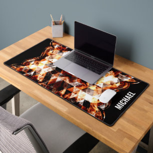 Electrifying orange sparkly triangle fire Monogram Desk Mat