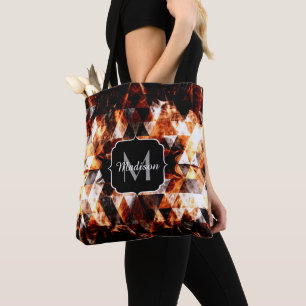 Electrifying orange sparkly triangle fire Monogram Tote Bag
