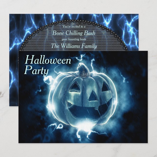 Electrifying Pumpkin Halloween Party Invitation (Front/Back)