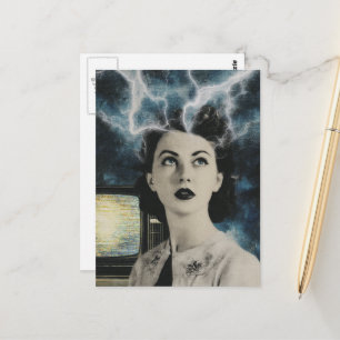 electrifying retro style collage woman and TV set Postcard