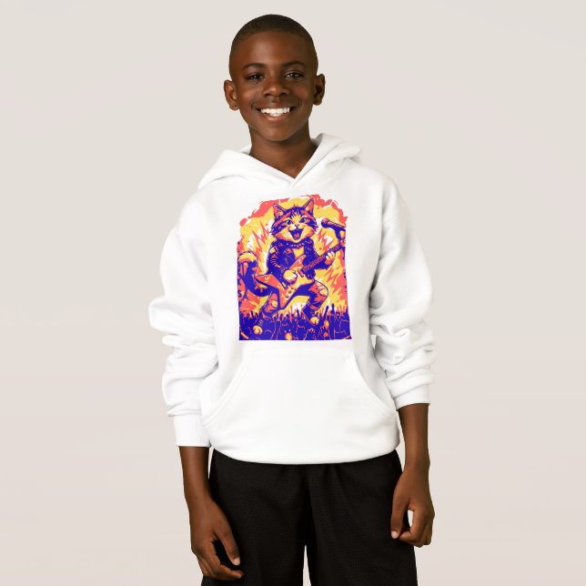 Electrifying Rockstar Cat Playing Guitar  (Front Full)