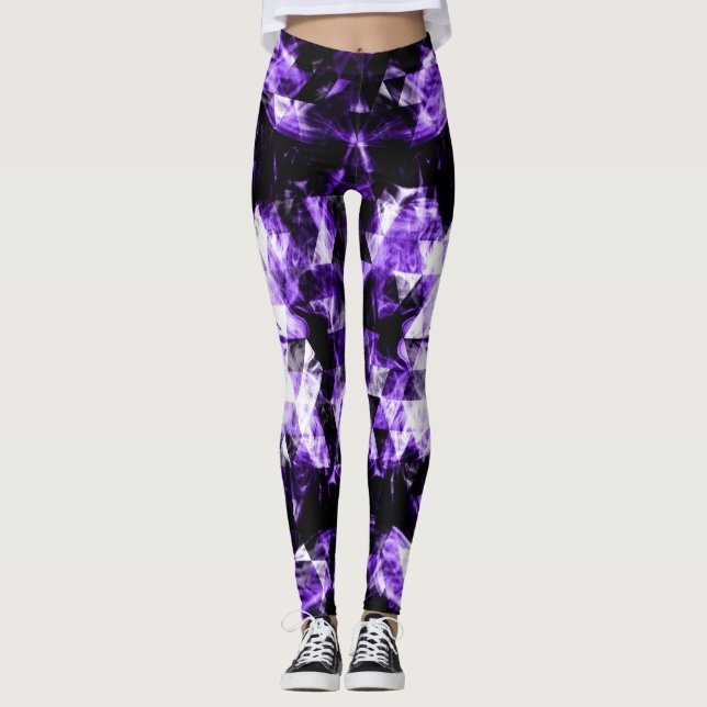 Electrifying ultra violet purple sparkly triangle leggings (Front)