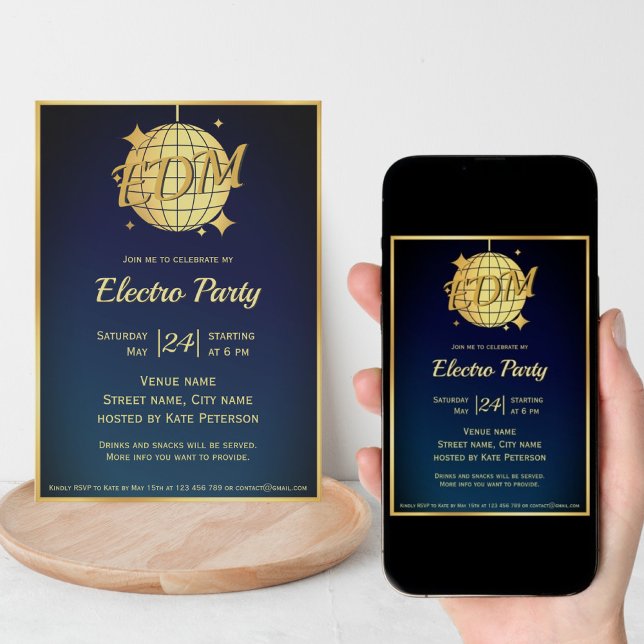 Electro EDM themed gold disco ball party  Invitation (Creator Uploaded)