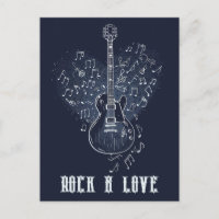 Electro Guitar with Heart and Musical Notes