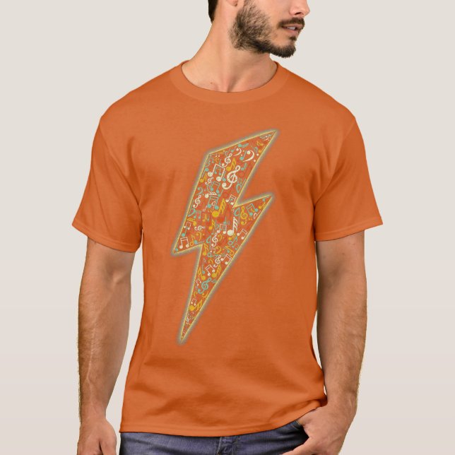 Electro Music DJ Lightning Bolt Musical Notes T-Shirt (Front)