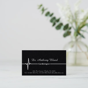 Electrocardiogram Cardiologist Black and White Business Card