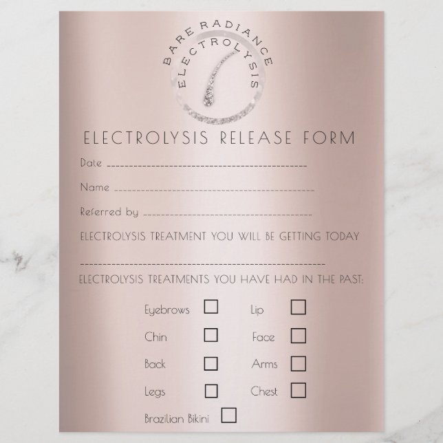 Electrolysis Depilation Liability Waiver Release Flyer (Front)