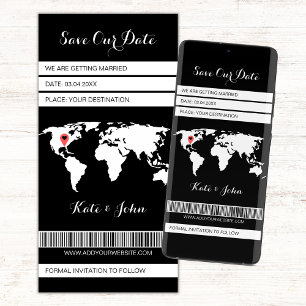 Electronic Boarding Pass Destination Black White Save The Date