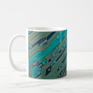Electronic circuit board close up. background,boar coffee mug